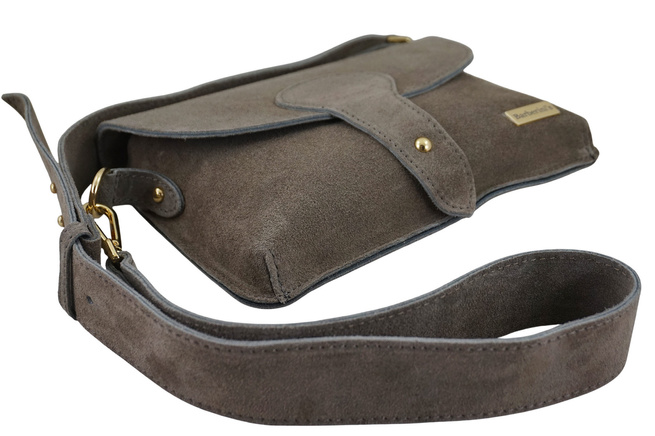 Semišová poštovní kabelka se širokým popruhem - tmavě béžová