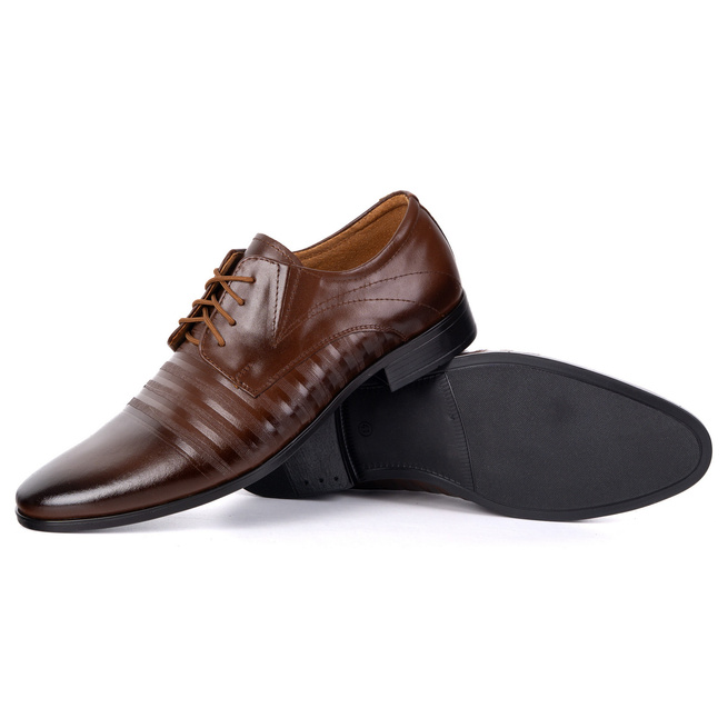 Buty męskie wizytowe skórzane 256T5 brązowe