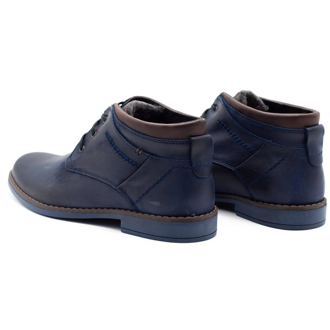 Pánské zateplené kožené boty J38S navy blue