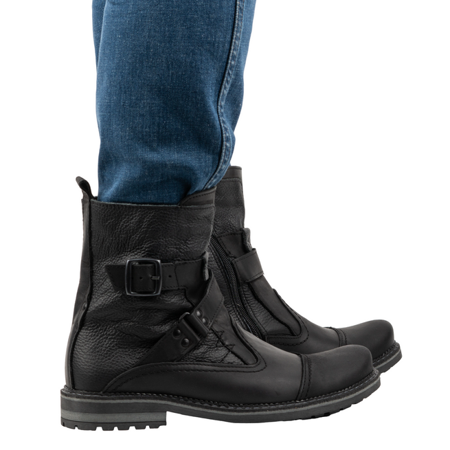 Pánské černé kožené sobolí boty 82KZ - obuv na motorku z přírodní kůže