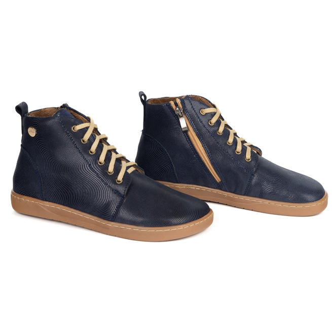 Buty damskie zimowe barefoot skórzane Z-B04 wzór niebieskie