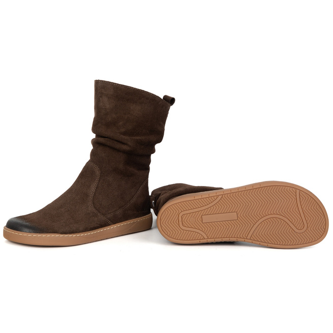 Buty Damskie botki BAREFOOT skórzane ocieplane Freja polskie brązowe