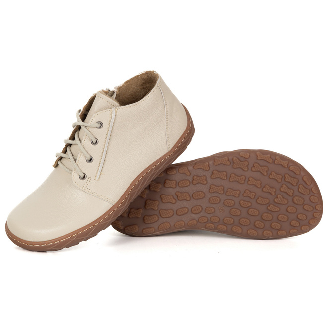 Dámská kožená lehce zateplená kotníková obuv BAREFOOT se zipem 787/2 béžová