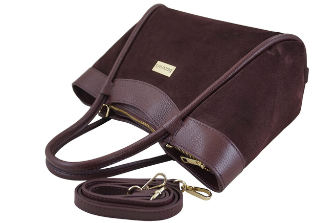 Elegancka torebka ze skóry zamszowej - Bordowa