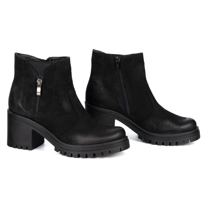 Olivier Peyton – botki skórzane na stabilnym obcasie 6,5 cm polskie obuwie naturalna skóra czarne