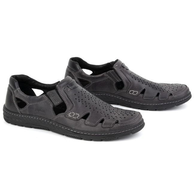 Pánská kožená letní nazouvací obuv 500J šedá