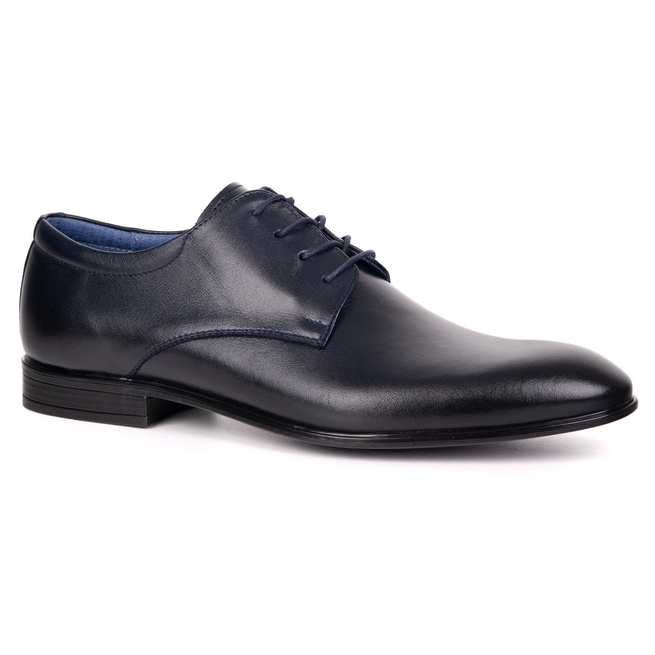 Buty męskie skórzane wizytowe Olivier 484 granatowe – klasyczne półbuty derby