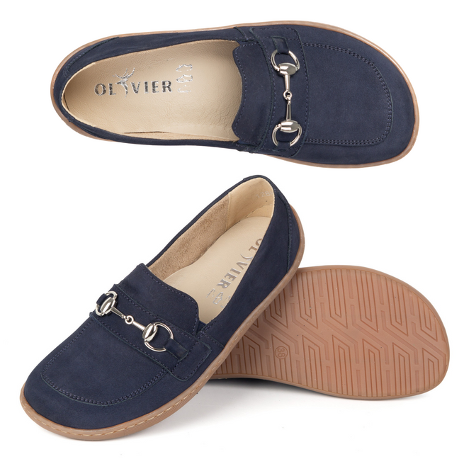 Dámské minimalistické kožené mokasíny Barefoot 1288AR navy blue nubuk
