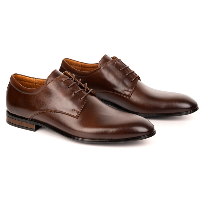 Buty męskie skórzane wizytowe Olivier 484 ciemny brąz – klasyczne półbuty derby