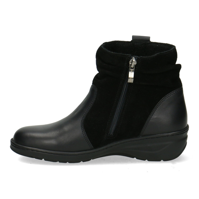 Skórzane botki damskie Pollonus czarne lico/ welur 5-1241-002