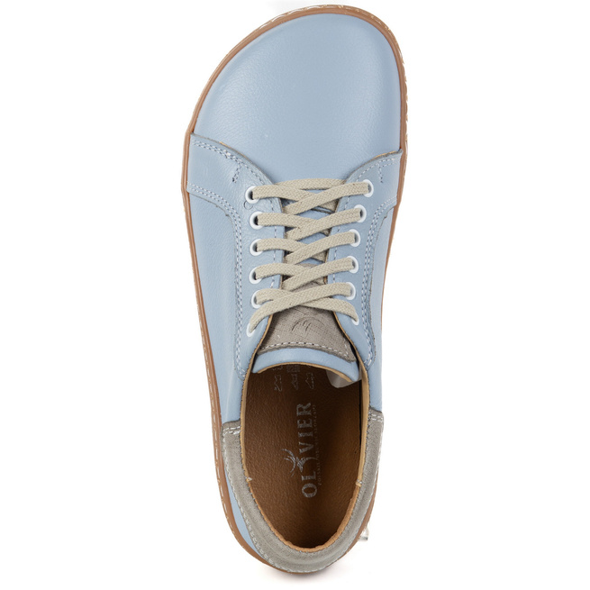 Aura: Světle modré dámské boty naboso | Ležérní kožené tenisky, široká špička