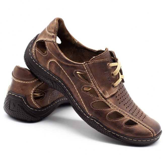 Buty męskie skórzane ażurowe 221 brązowe