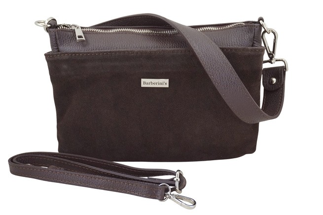 Prostorná poštovní taška z kůže a semiše - Hnědá tmavá