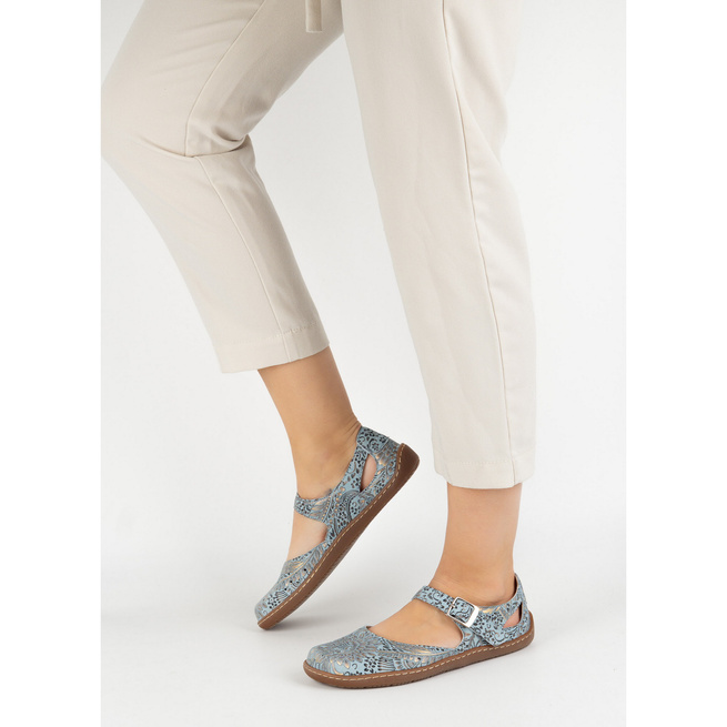Dámská kožená obuv barefoot s potiskem 1284 modrá