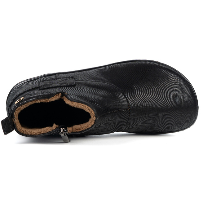 Buty damskie zimowe barefoot skórzane Z-B07 czarne wzór fali na zamek