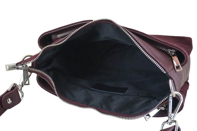 Prostorná poštovní taška z kůže a semiše - bordó