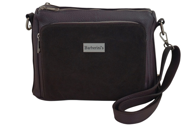 Kabelka z přírodní kůže se semišem na každý den - Hnědá tmavá