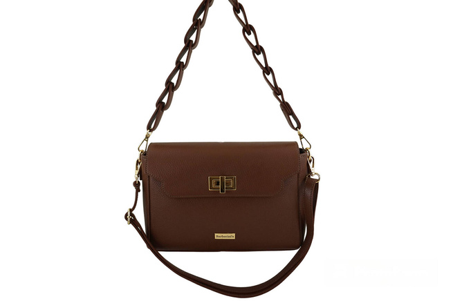 Skórzana torebka na ramię z plecionym paskiem - Brązowa