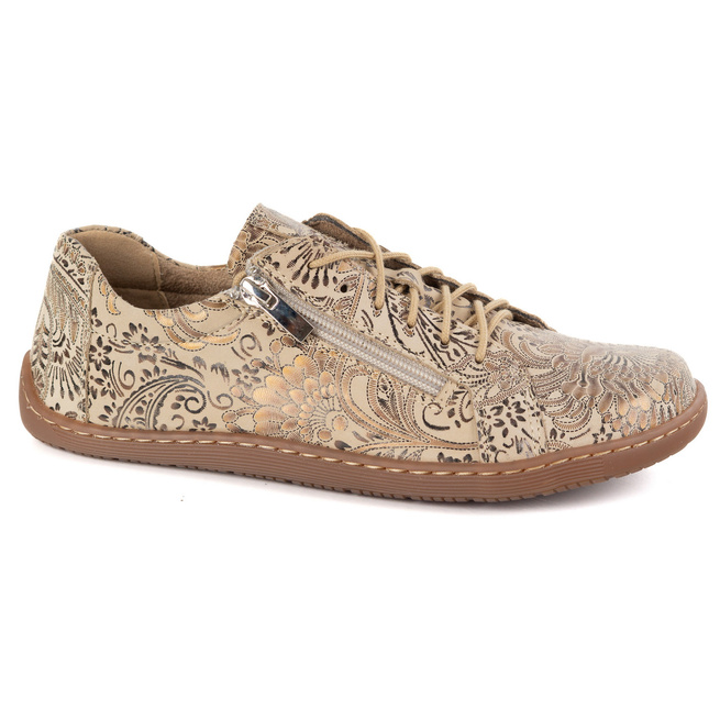 Damskie minimalistyczne buty skórzane barefoot model perforowane 1243 beż etniczny