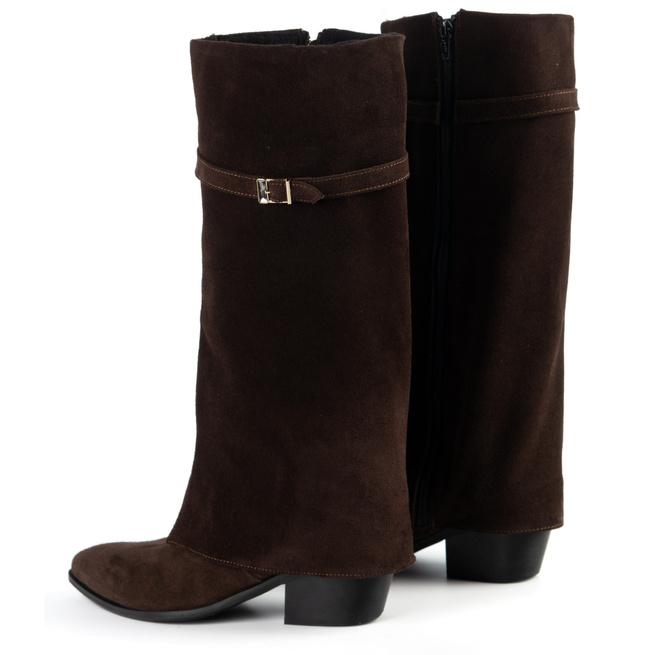 Olivier Parker - Dámské semišové kozačky nad kolena s nízkým podpatkem