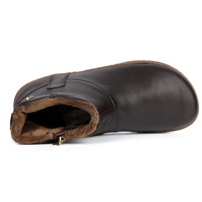 Buty Damskie botki barefoot skórzane ocieplane na zamek Olivier 202MP brązowe