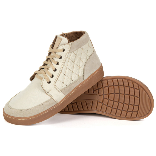 Buty damskie zimowe barefoot skórzane Z-B05 ecru