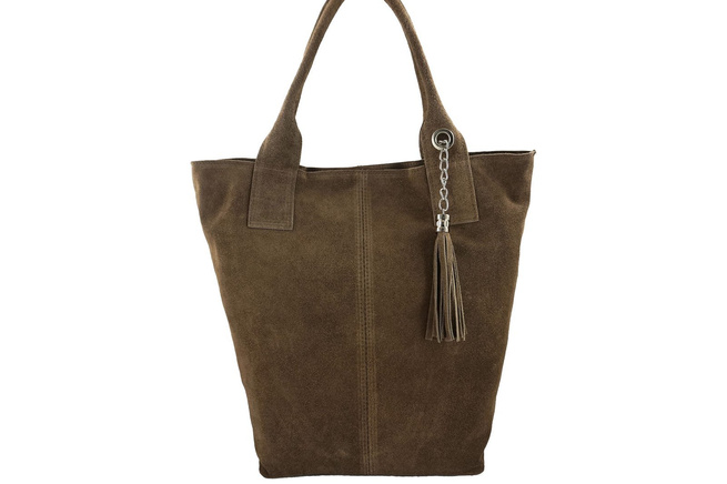 Shopper bag - Dámská semišová kabelka - Tmavě béžová