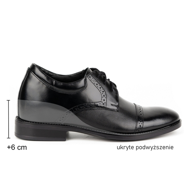 Buty męskie skórzane podwyższające + 6 cm wizytowe MP45KB czarne