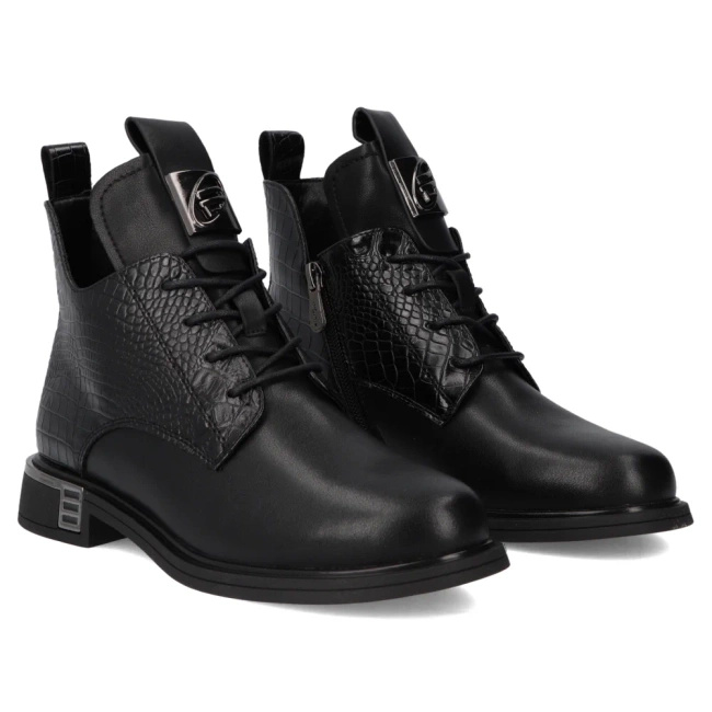 Skórzane czarne trzewiki damskie eleganckie DBT7246 BK Filippo