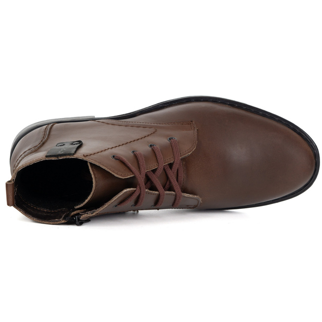 Pánské kožené boty C20F pro zimní zateplené městské boty, tmavě hnědé