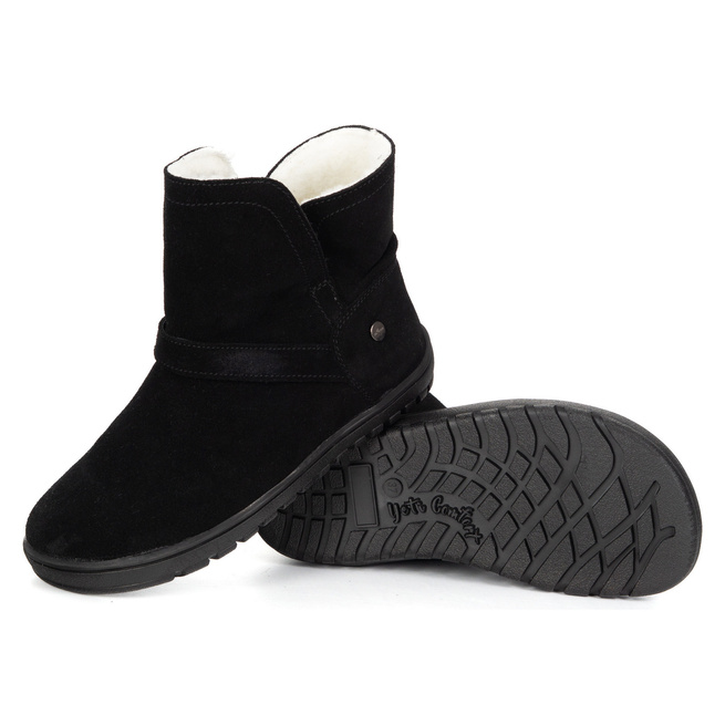 Buty damskie BAREFOOT zimowe Olivier Harper czarne skórzane, ocieplane wełną merino