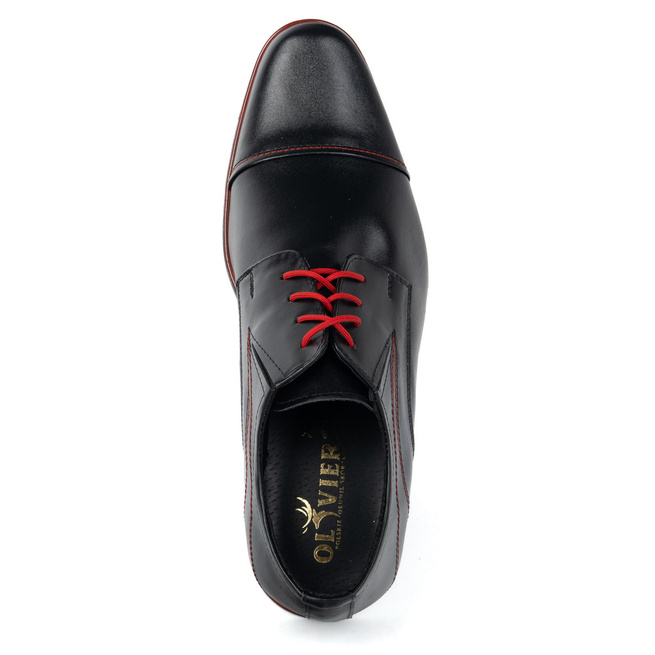 Buty męskie wizytowe 238lu skórzane z czerwonymi przeszyciami i sznurówkami