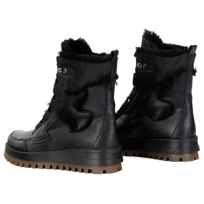 Černé sněhule1775 POL kůže zateplené přírodní vlnou