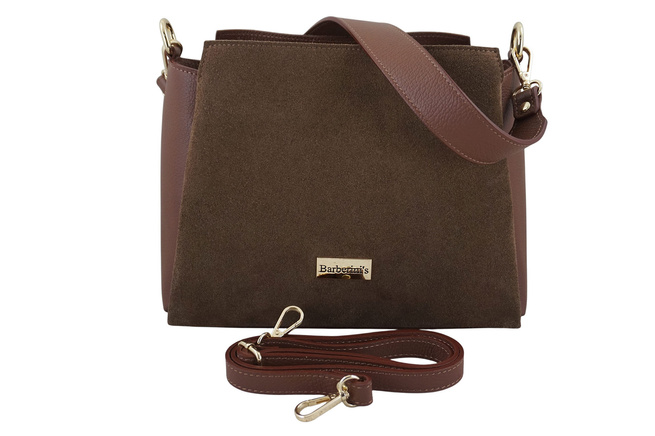 Torebka miejska z naturalnego zamszu i skóry - Brązowa