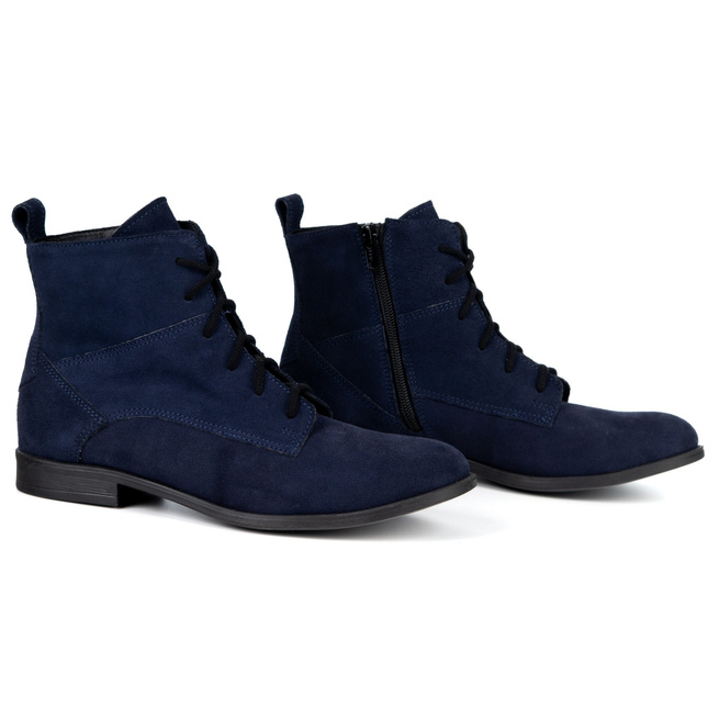 Olivier Claire - klasické dámské šněrovací boty na zip, přírodní kůže, tmavě modrá