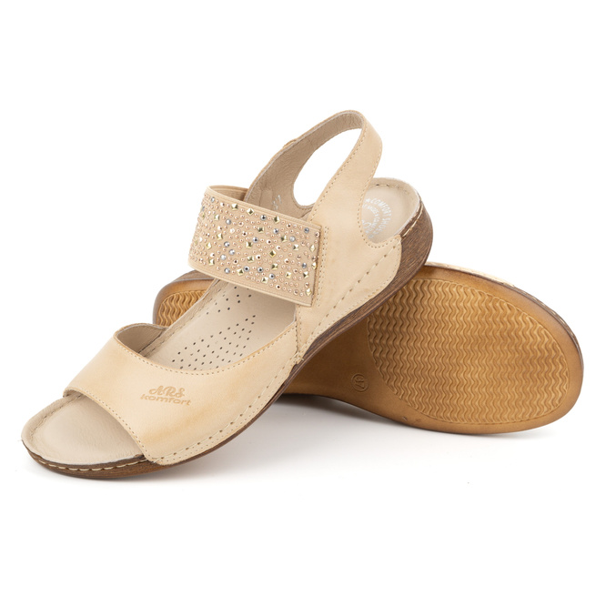 Dámské kožené sandály POLISH s měkkou stélkou 0546 beige