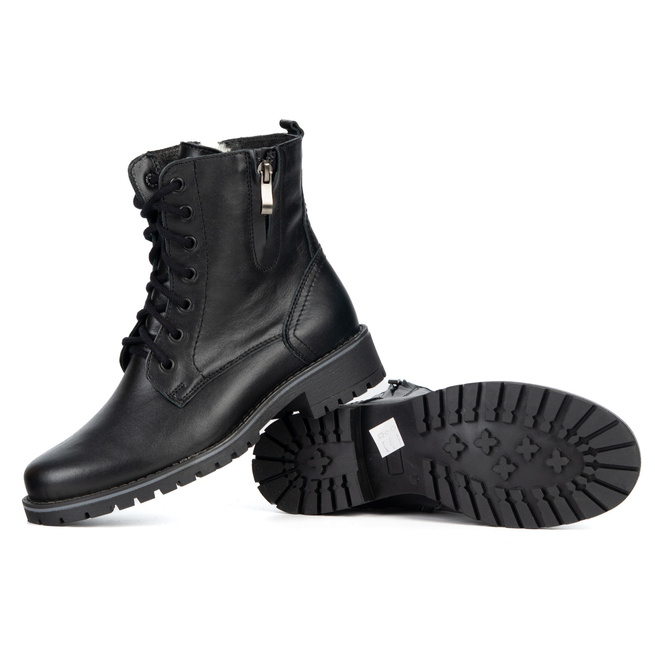 Damskie botki Lauren skóra naturalna ocieplane wełną czarne