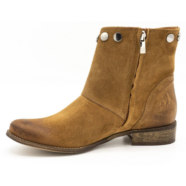 Skórzane botki damskie z ćwiekami 1198 camel