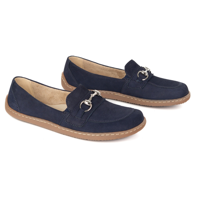 Dámské minimalistické kožené mokasíny Barefoot 1288AR navy blue nubuk