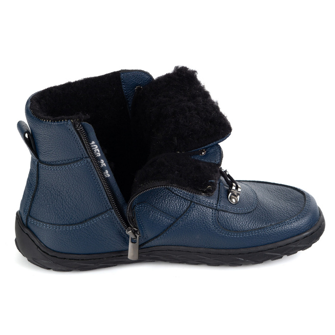 Dámské barefoot zimní boty kožené zateplené vlněné lehké tmavě modré 1292