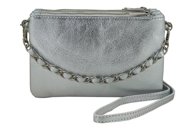 Skórzana torebka listonoszka damska - Srebrny