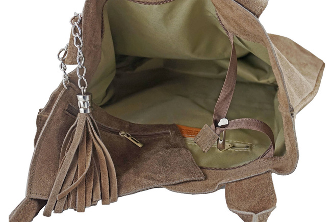 Shopper bag - Dámská semišová kabelka - Světle hnědá