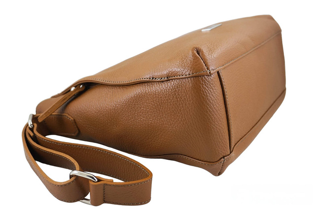 Praktyczna torebka skórzana z kieszeniami - Brązowa jasna