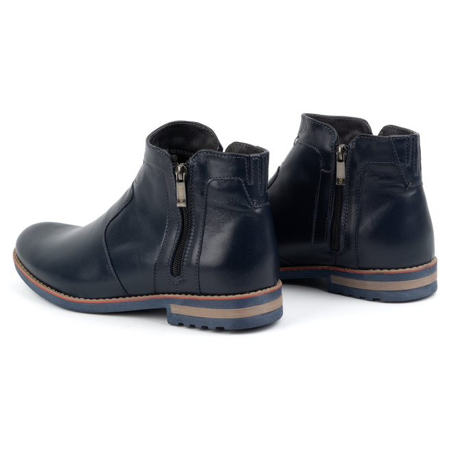 Pánské zateplené zimní kožené boty 887K navy blue