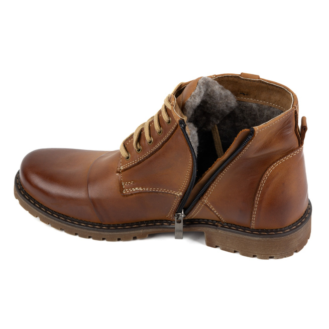 Zimowe Buty Męskie skórzane Trzewiki 137 brązowe