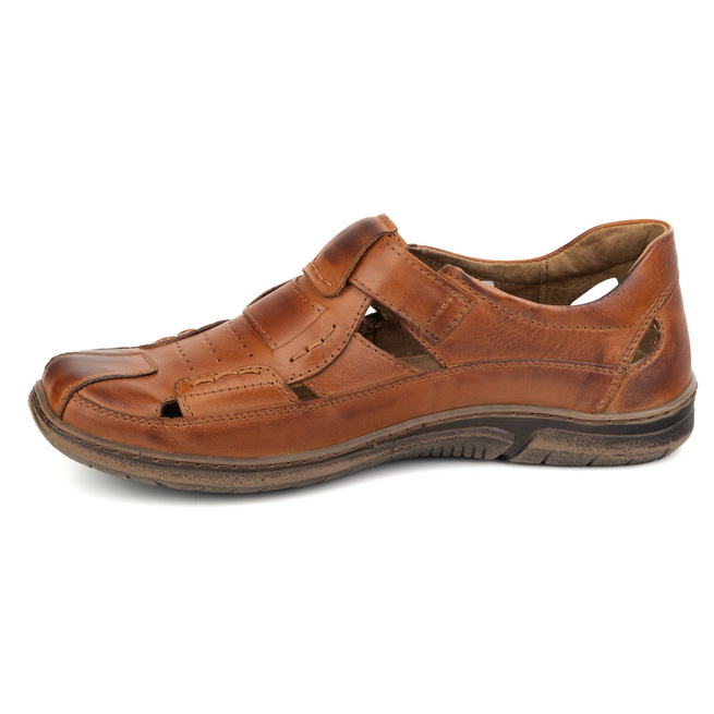 Buty męskie skórzane na rzep 937KOM brązowe