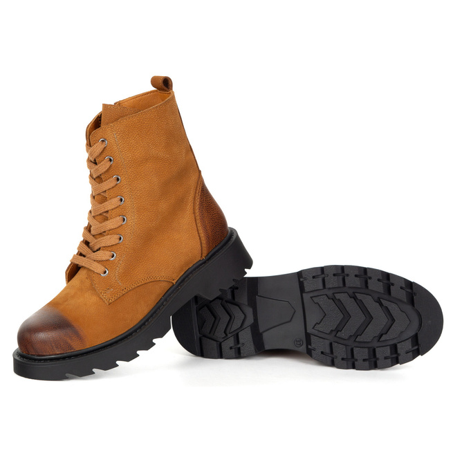 Skórzane botki nubukowe damskie ocieplane 0295-K7001 rude