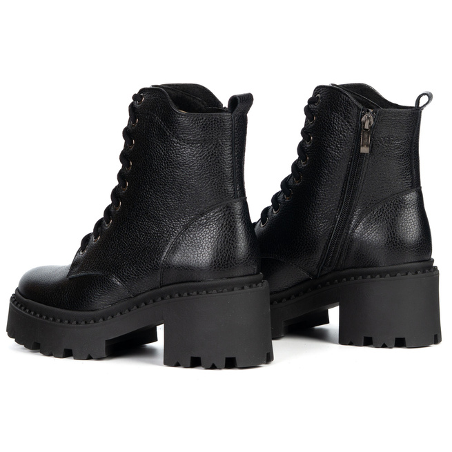 Botki damskie skórzane Olivier 404BB sznurowane na słupku z zamkiem czarne
