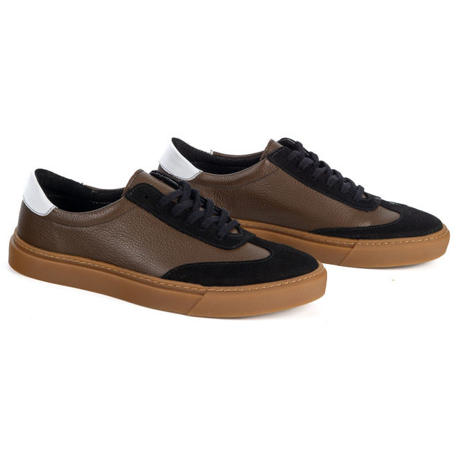 Buty męskie Olivier 702KNT brązowe z czarnym klasyczne półbuty miejskie