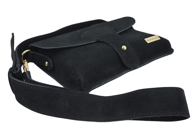 Semišová taška na dopisy se širokým popruhem - černá